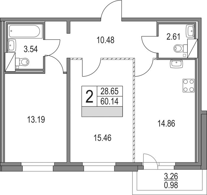 2-комнатная квартира 60.14 м², 5/16 эт., ЖК «Приморский квартал»